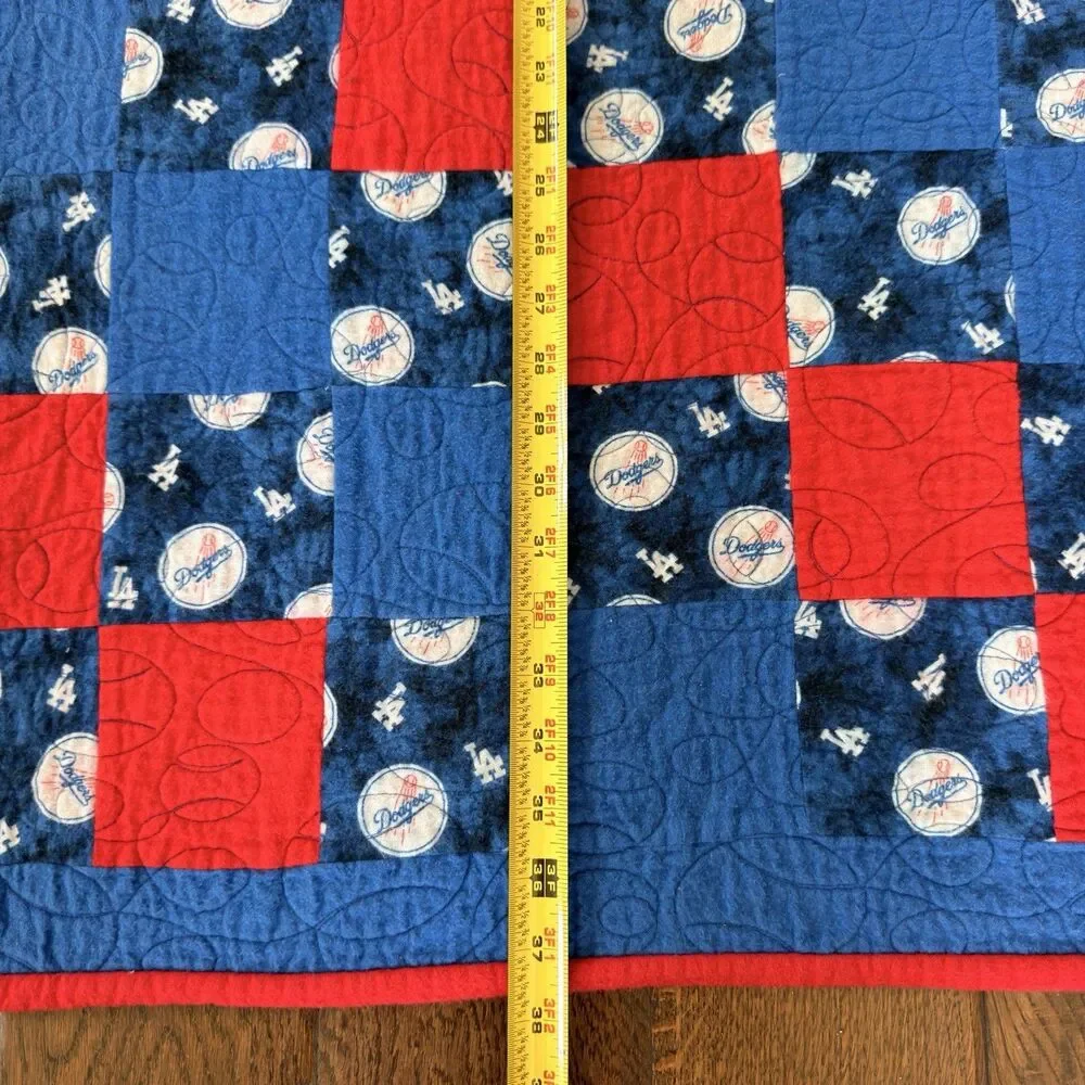 Los Angeles Dodgers Handmade Patchwork Quilt 36x37 Baseball Stitching Lap Throw